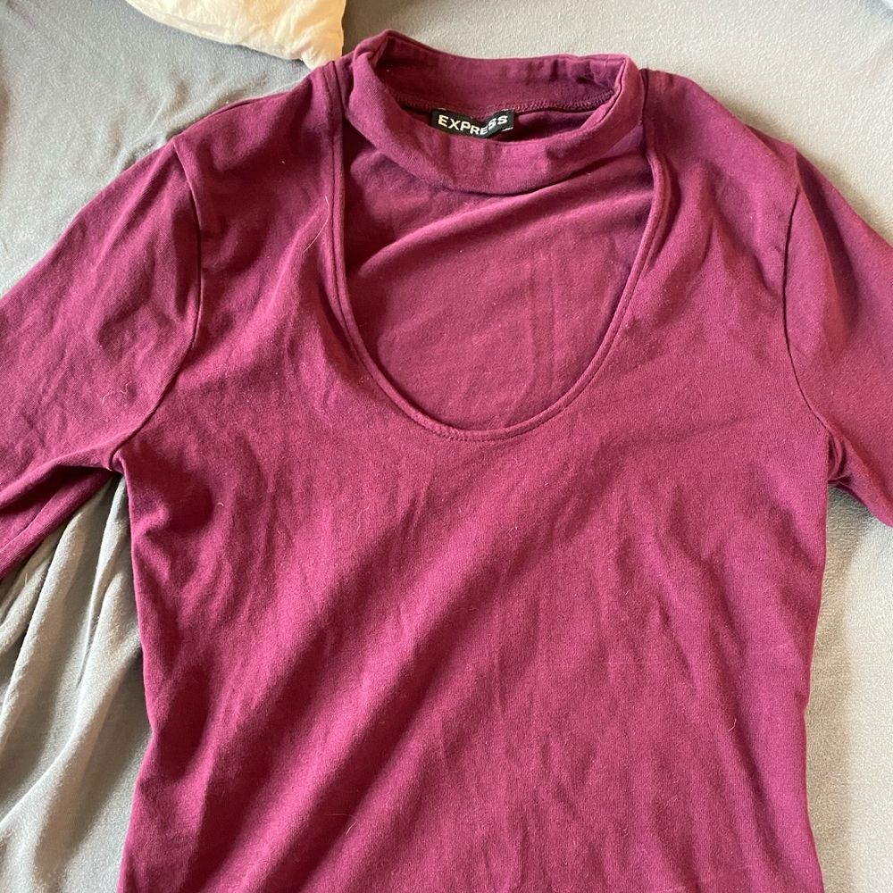 LONG SLEEVE MAROON EXPRESS BODY CON SHIRT